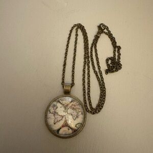 Vintage World Map Pendant Necklace
